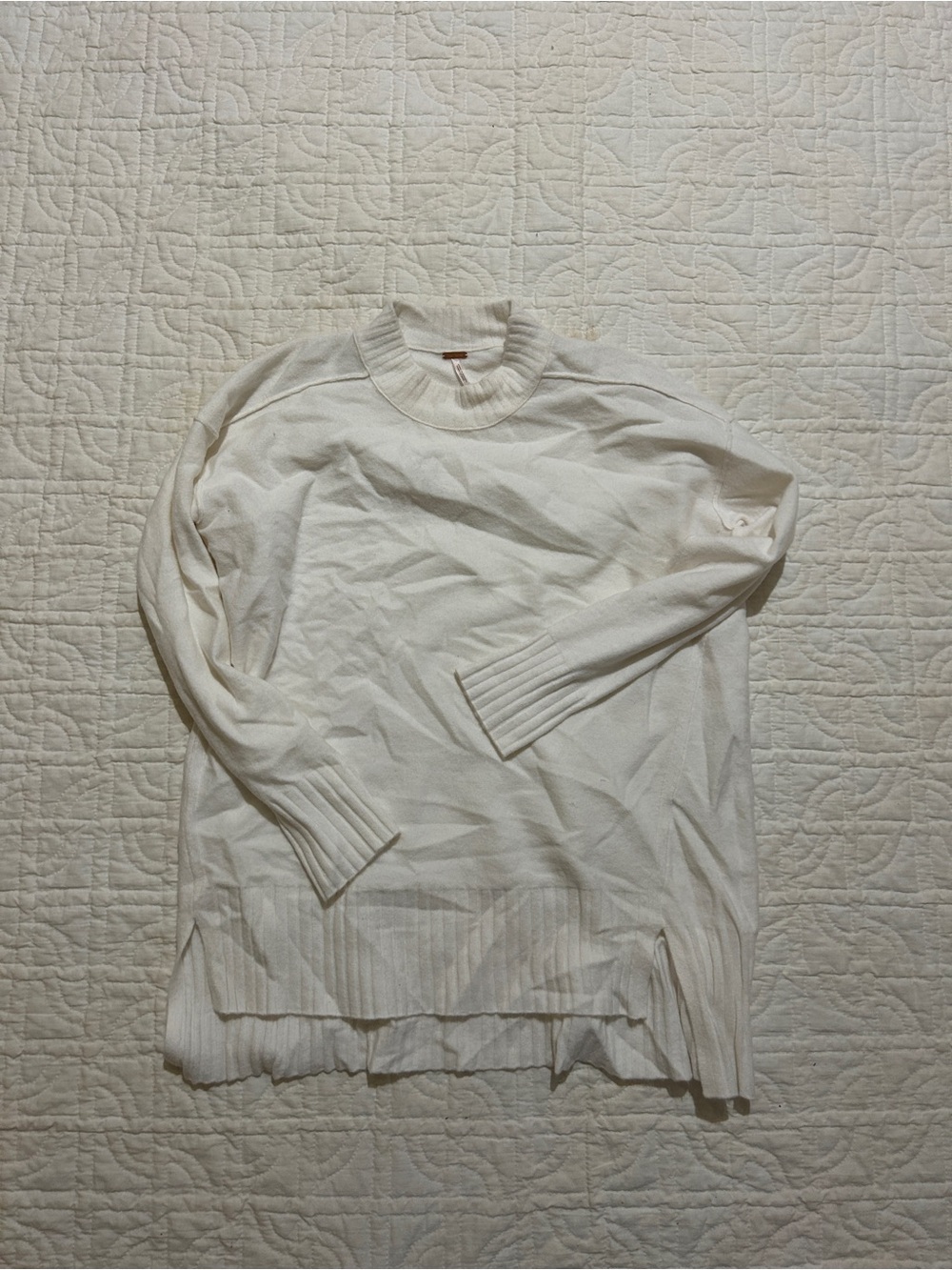 Free People Cream Crewneck Long Sleeve Sweater